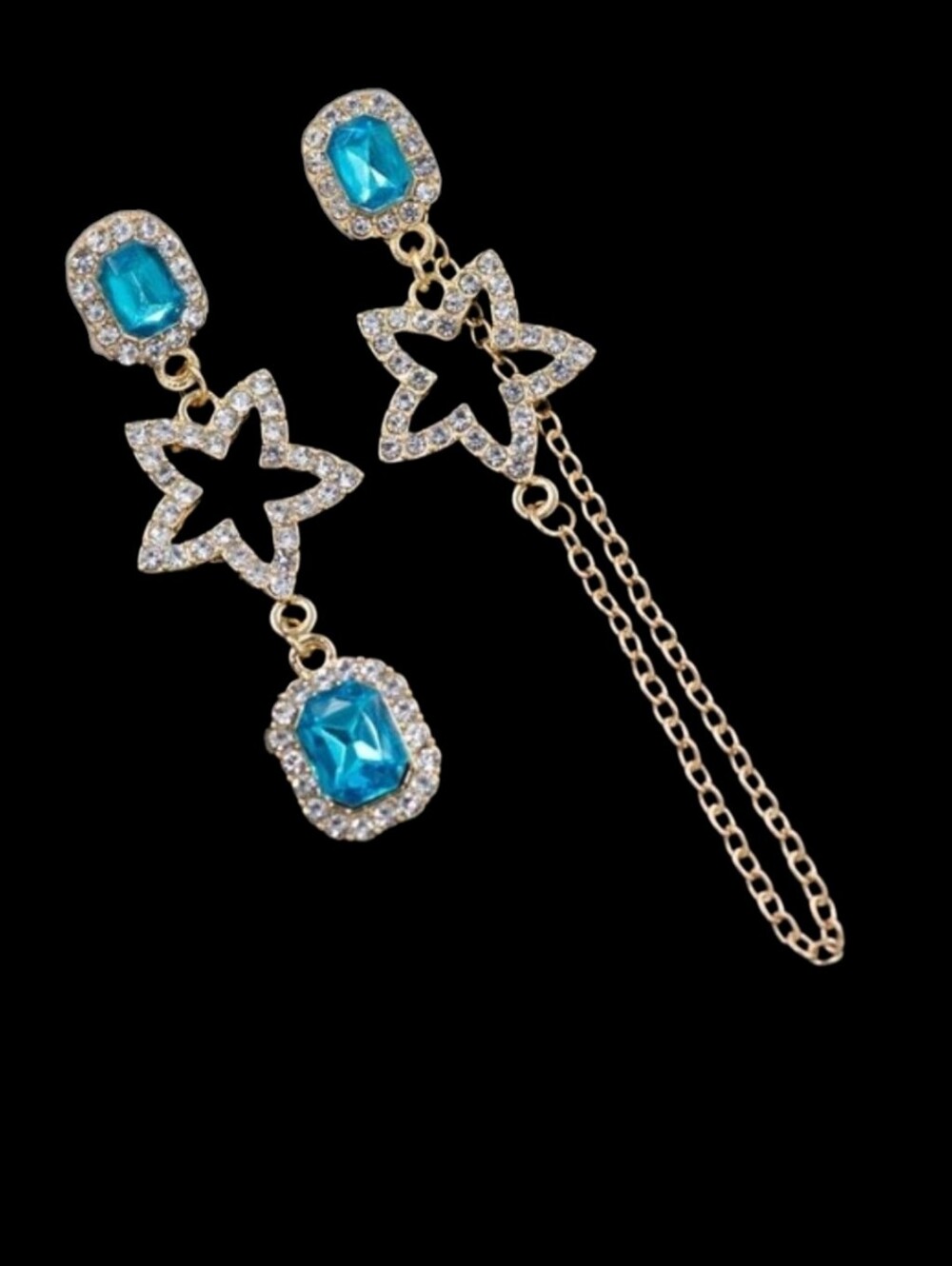 Mismatched Asymmetrical Star Celestial Turquoise Blue Crystal Earrings - NWOT